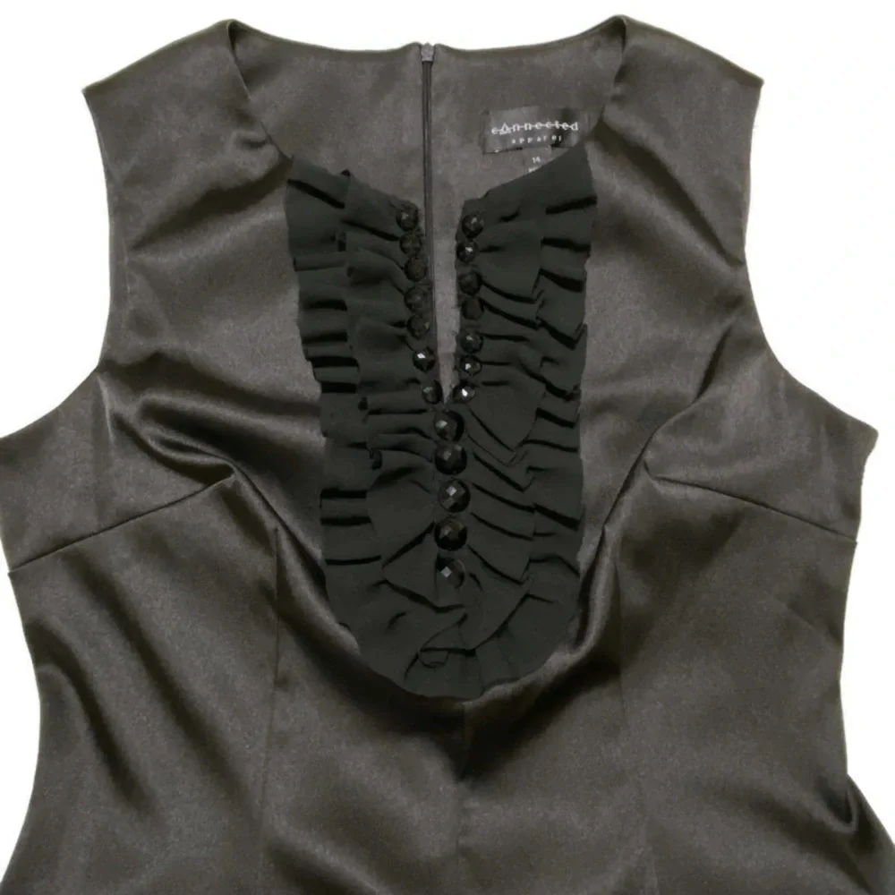 CONNECTED APPAREL SLEEVELESS RUFFLE BLACK DRESS SIZE 14 - Picture 3 of 6